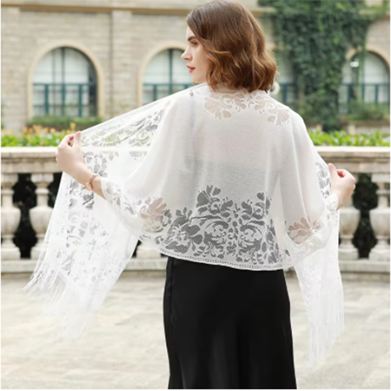 Écharpe en dentelle imprimée florale pour femme, châles à pampilles de mariage, longue écharpe de plage pour femme, bande ronde décontractée pour femme, 170x65cm, offre spéciale