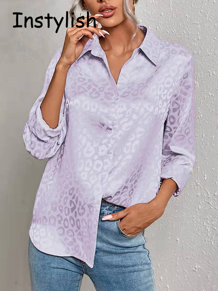 Chemisier de luxe imprimé léopard pour femmes, manches longues, Vintage, boutonné, bureau, tunique en Satin, haut Harajuku, printemps été