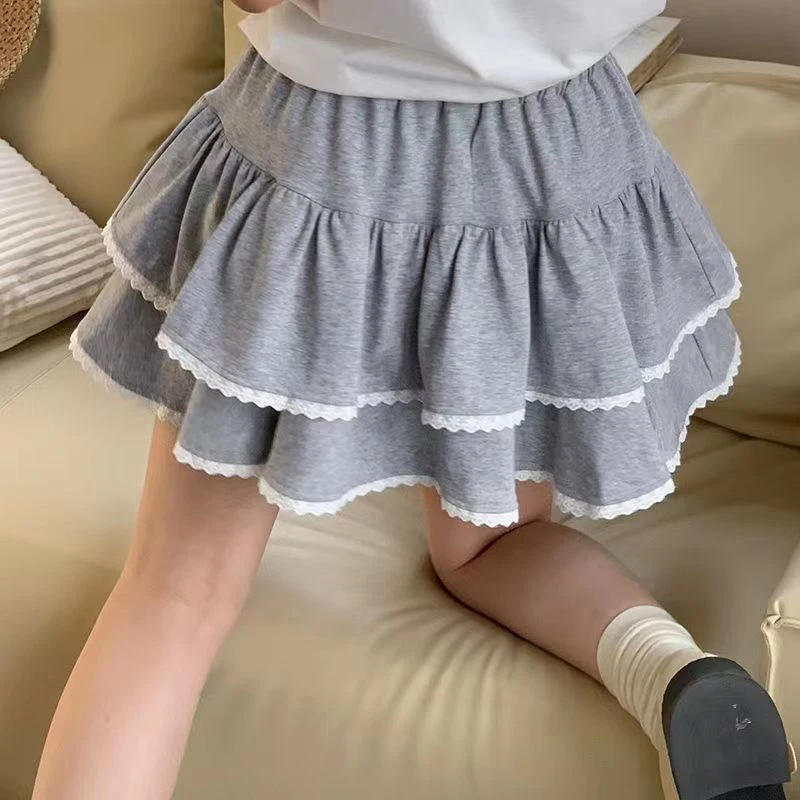Mode coréenne dentelle taille haute douce femmes jupe mince Style Ballet décontracté gâteau jupe quotidien tout Match Kawaii Sexy Mini jupes nouveau