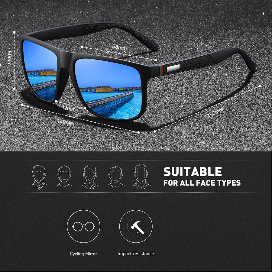 Lunettes de soleil tendance pour la conduite en extérieur, monture carrée populaire, lunettes de soleil classiques pour hommes et femmes, lunettes de pêche et de randonnée