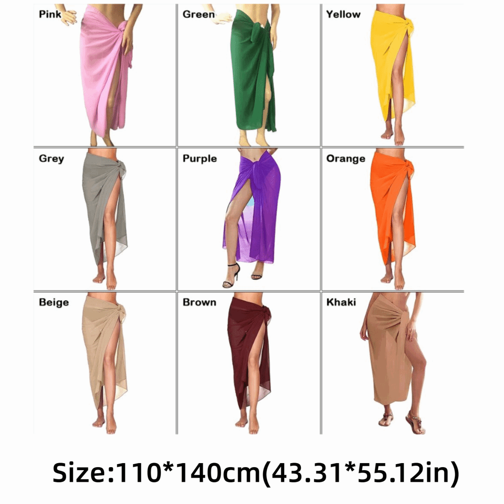 Robe de plage courte en tissu transparent avec nœud à la taille, multicolore, style sarong, en maille, pour la plage