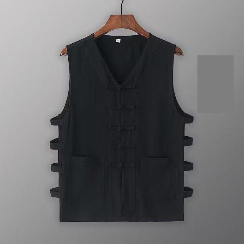 Gilet Kung Fu Vintage en coton et lin pour hommes, Cardigan ouvert sans manches, débardeur d'été, costume Tang traditionnel, vêtements chinois