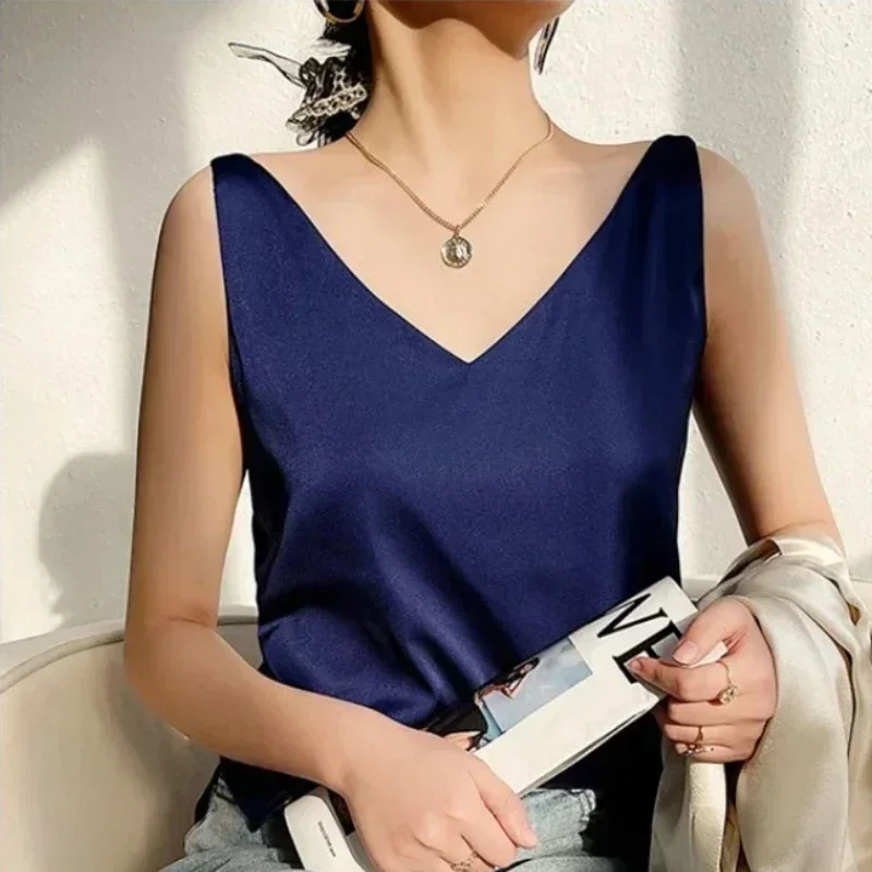 InjTop-T-shirt fin à bretelles sexy pour femmes, col en V, lettre imprimée, haut précieux, mode coréenne, document solide, été, offre spéciale, nouveau