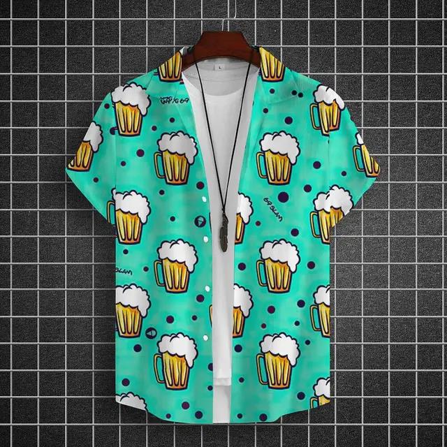 Chemise Hawaïenne pour Hommes Imprimée 3D Bière Manches Courtes T-shirts de Fête à la Bière Hauts Décontractés d'Été Amples et Oversize Vêtements pour Hommes