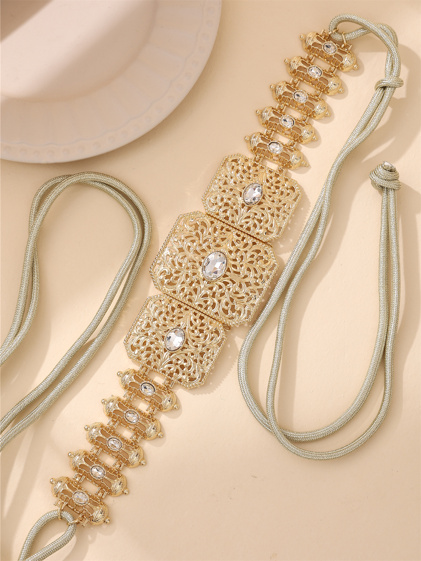 Ceinture caftan marocaine pour femmes avec strass, luxueux, Style Vintage, réglable pour le Festival de Gala de mariage du moyen-orient