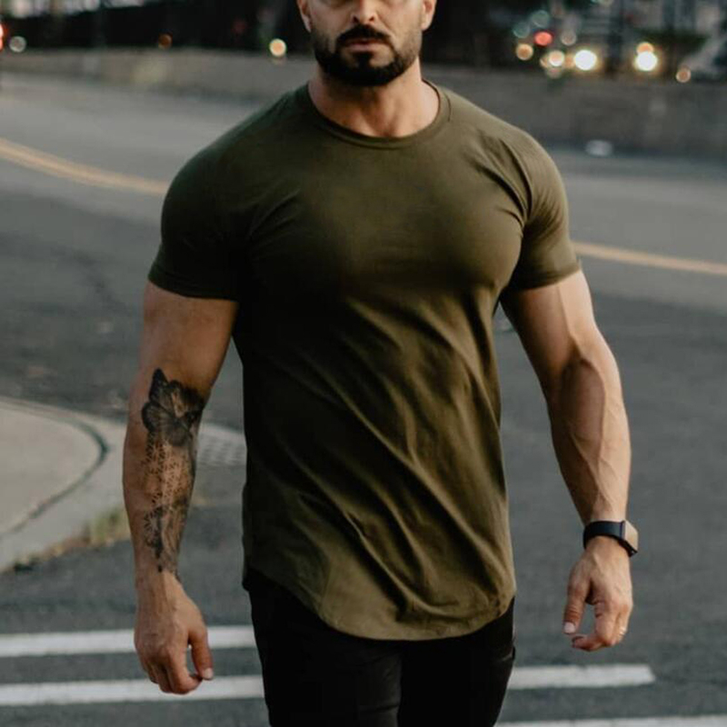 T-shirt uni à manches courtes pour homme, vêtement en coton, respirant, serré, à la mode, pour fitness, gym, été