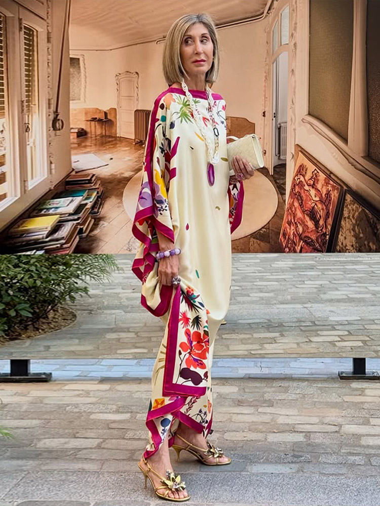 Robe longue rétro à col rond imprimé et manches longues pour femme – Nouvelle collection été 2026 – Tenue quotidienne élégante