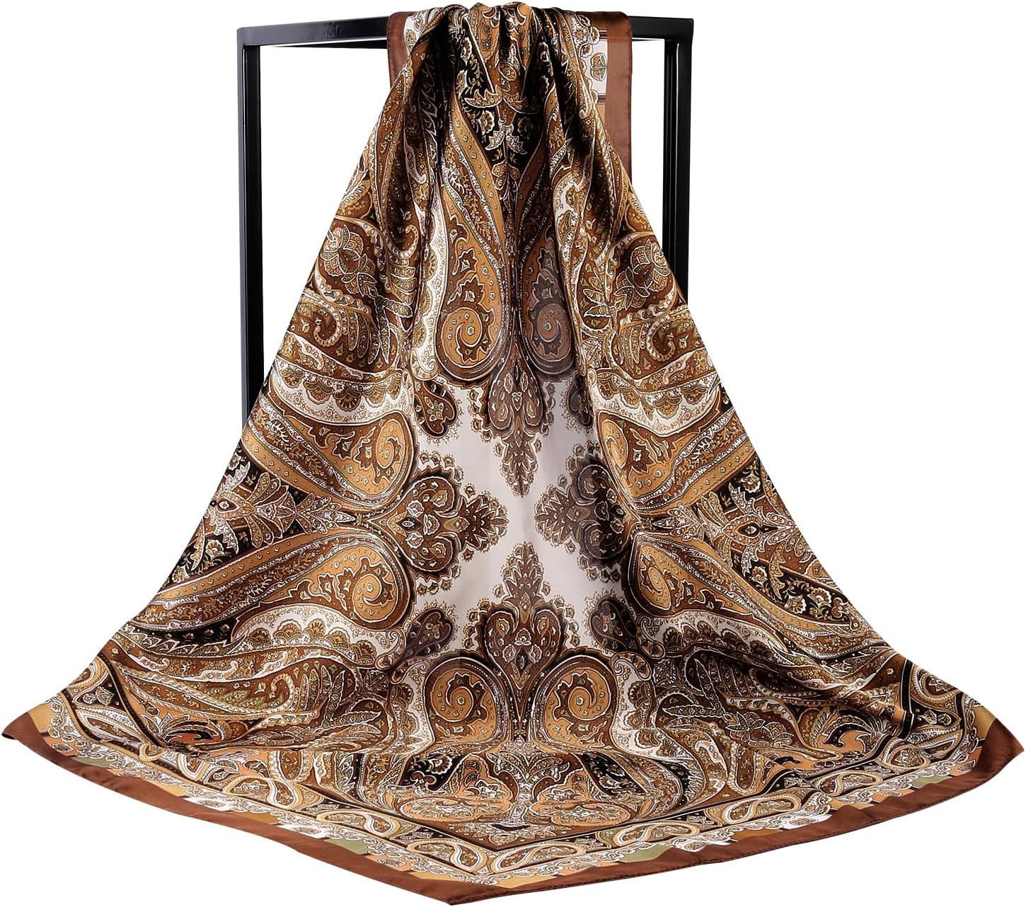1 pièces 27,5 pouces foulard en satin soie comme écharpe de cheveux tache Bandana enveloppe de cheveux foulard pour les femmes (marron)