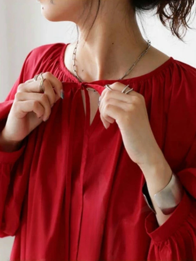 Robe coréenne décontractée, ample, couleur unie, poches, nouvelle mode printemps été, manches lanternes, chemises pour femmes, 2025