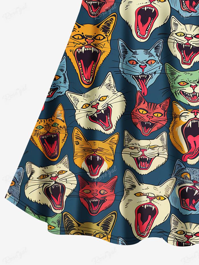 Robe Cami Femme à Bretelles Croisées Coupe Trapèze, Robe d'Été Hawaïenne Gothique Imprimée 3D Chats Colorés Vestidos
