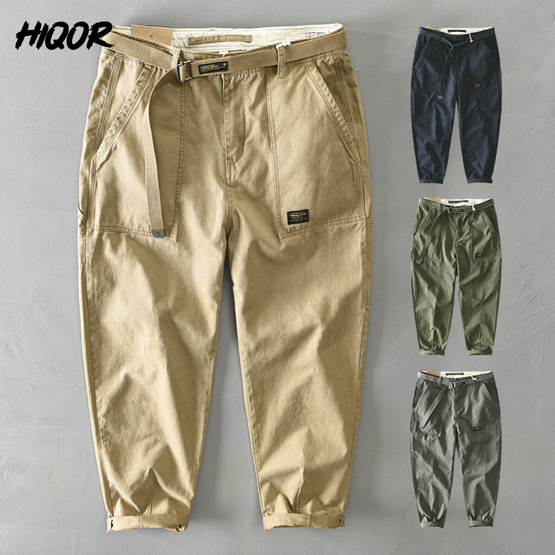 Pantalon Cargo Homme en Coton Printemps-Automne 2026 – Décontracté, Ample, Grandes Poches, Tendance Kaki, Style Harajuku Streetwear