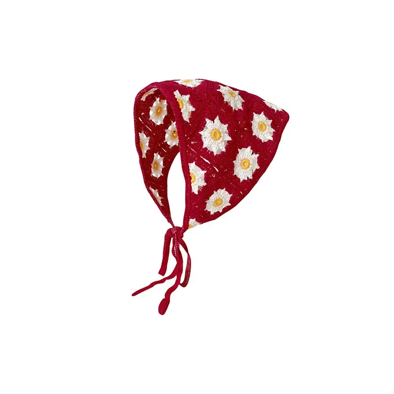 Écharpe triangulaire à la mode et polyvalente, bandeau crocheté à la main pour femmes, rétro, mignon et doux, petite marguerite