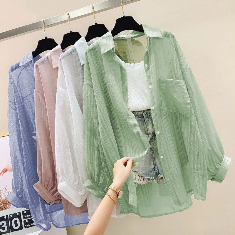 Vêtements de protection solaire pour femmes, chemise en mousseline de soie à coupe fine, haut ample coréen Harajuku, haut cardigan décontracté pour femmes