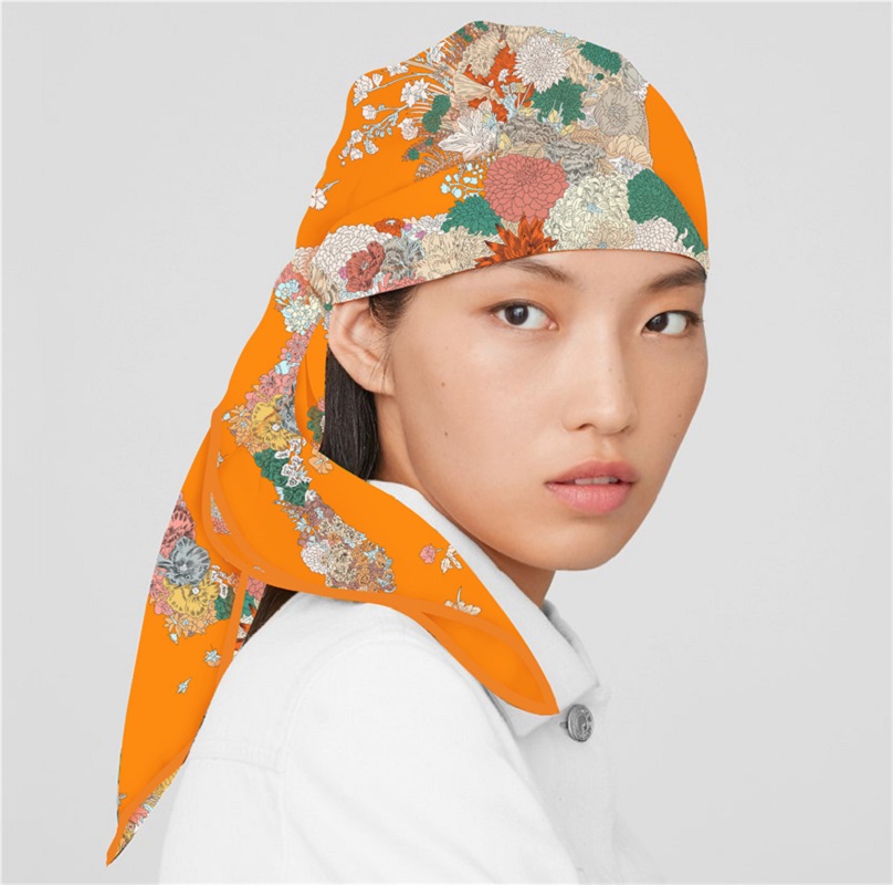 Foulard en soie Femmes Fleur Imprimé Cheval Carré Foulards Tête Echarpes Soie Foulards Femme Wraps Châles De Plage Bandana Dame Hijabs 90CM
