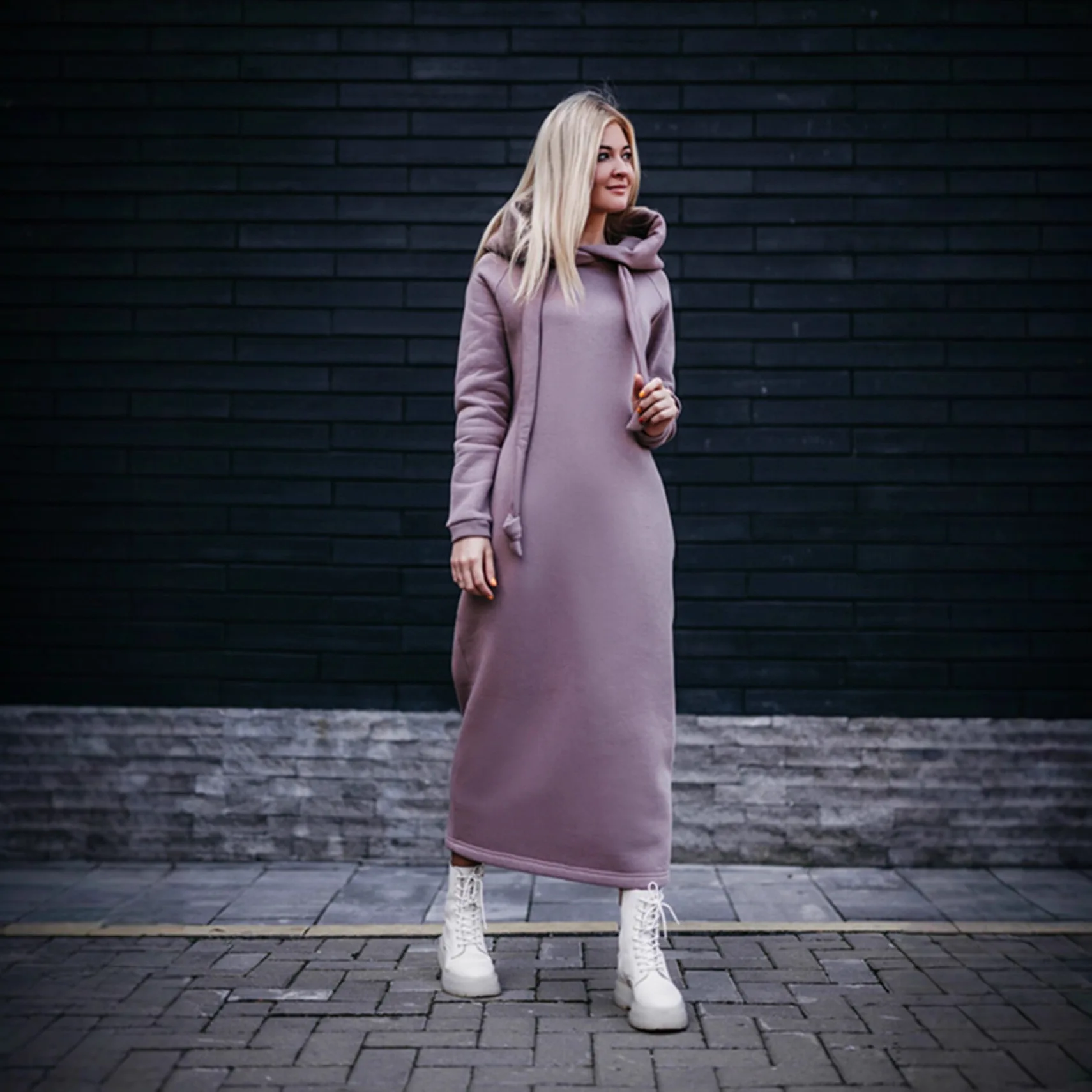 Femmes mode automne hiver nouveau ample grande tricoté à capuche longue robe velours à capuche robe tenue décontractée épissage robe chaude
