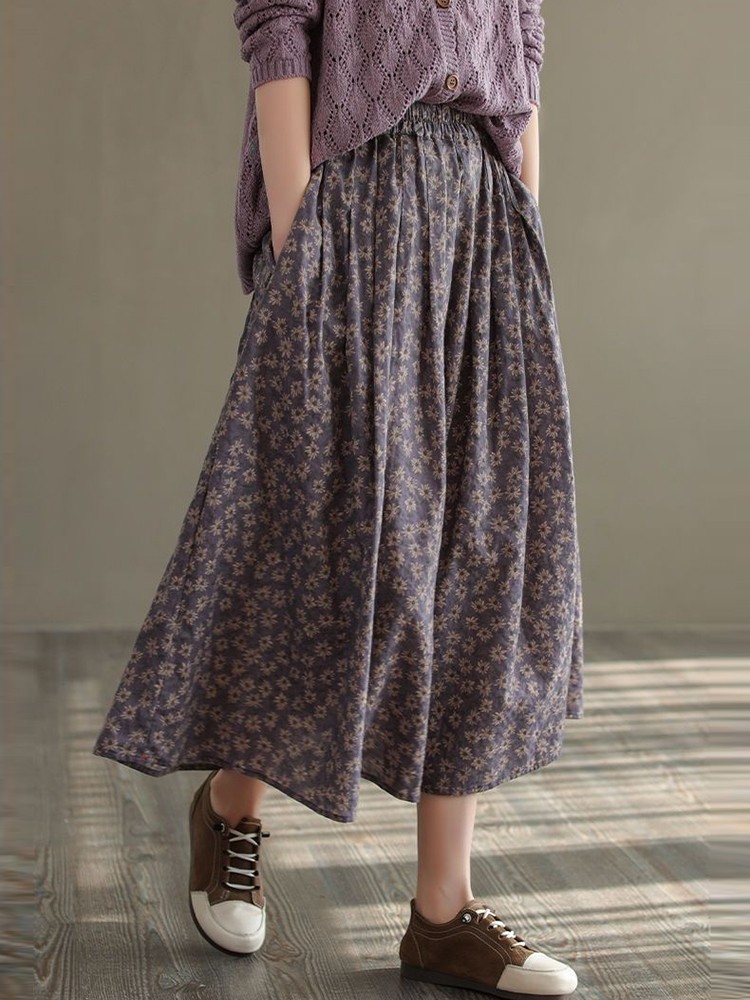 Jupe trapèze longue décontractée pour femmes, style vintage, imprimé floral, confortable, élégante, D536, nouvelle arrivée, automne, 2023