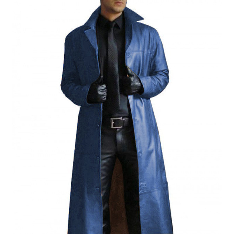 Veste d'automne en Faux cuir pour homme, col rabattu, lisse, coupe-vent, Streetwear, coupe cintrée, manches longues, Trench-Coat