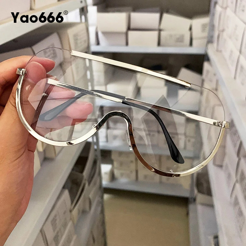 Lunettes de soleil Punk surdimensionnées en métal pour femmes, semi-sans monture, lentille de protection de styliste, grandes nuances, accessoires de mode féminine