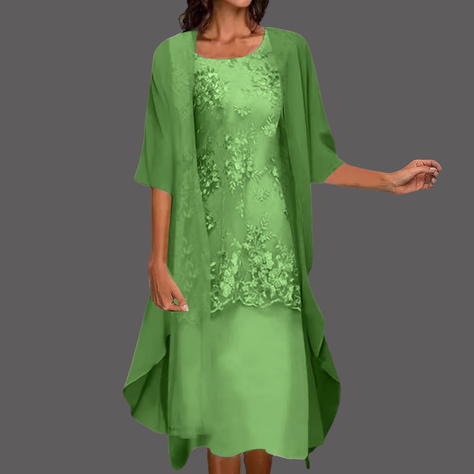 Robes pour filles femmes décontracté robe brodée col rond robe élégante demi manches en mousseline de soie châle robe Mujer Elegante
