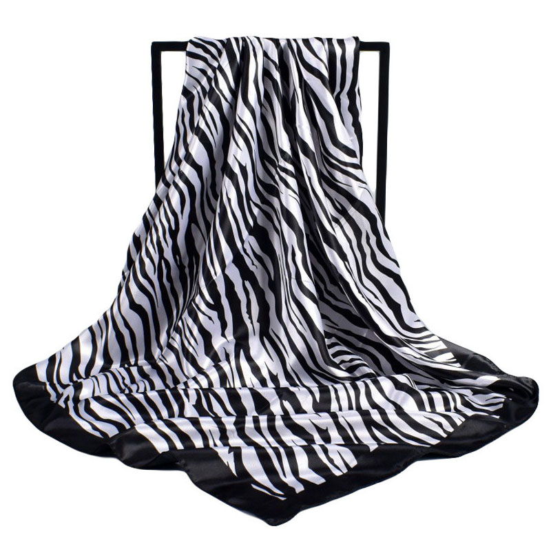 Foulard carré en soie imprimé rayures zébrées 90x90cm pour femme, bandana, hijab, accessoire de mode, décoration, écharpe de cou