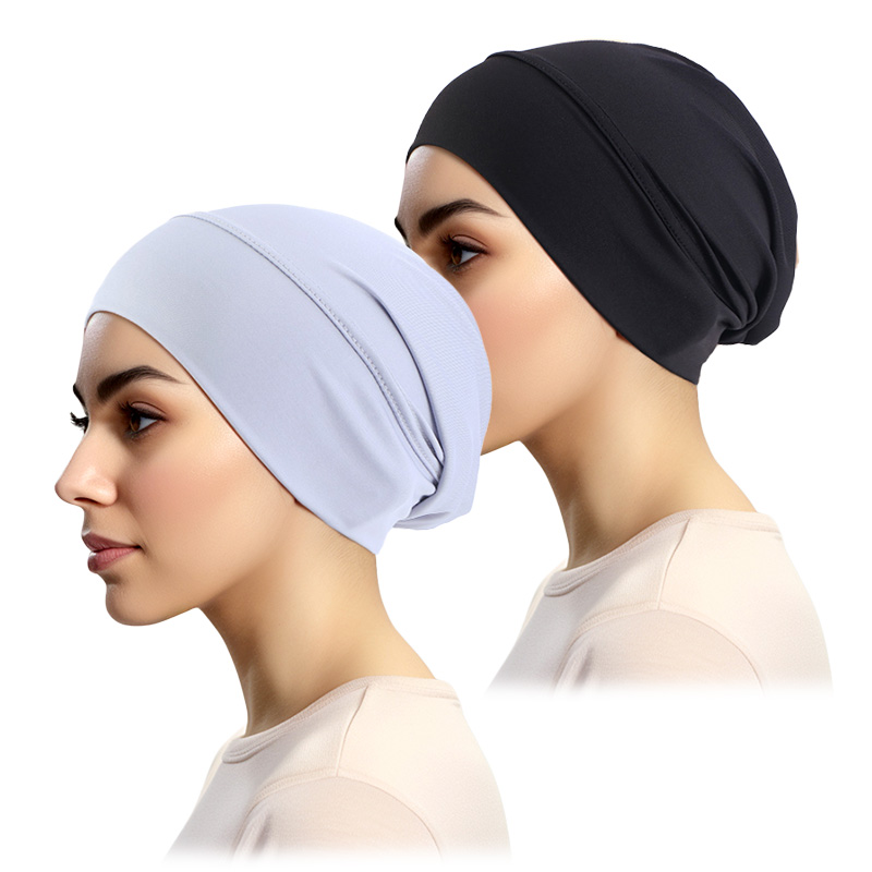 2 pièces/lot solide musulman Turban chapeau Hijab casquettes islamique foulard Bonnet inde chapeaux femme bandeau Turbante Mujer femmes Hijabs