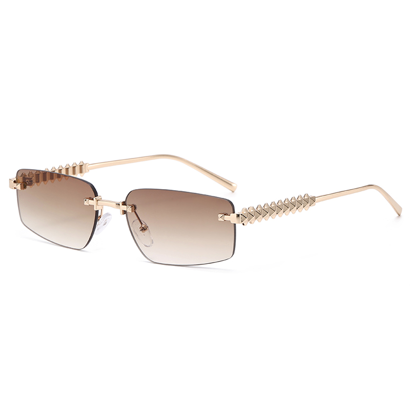 Sans monture petite monture carrée lunettes de soleil femmes Style Punk couleur lentille lunettes de soleil Vintage jambes irrégulières lunettes dames Oculos