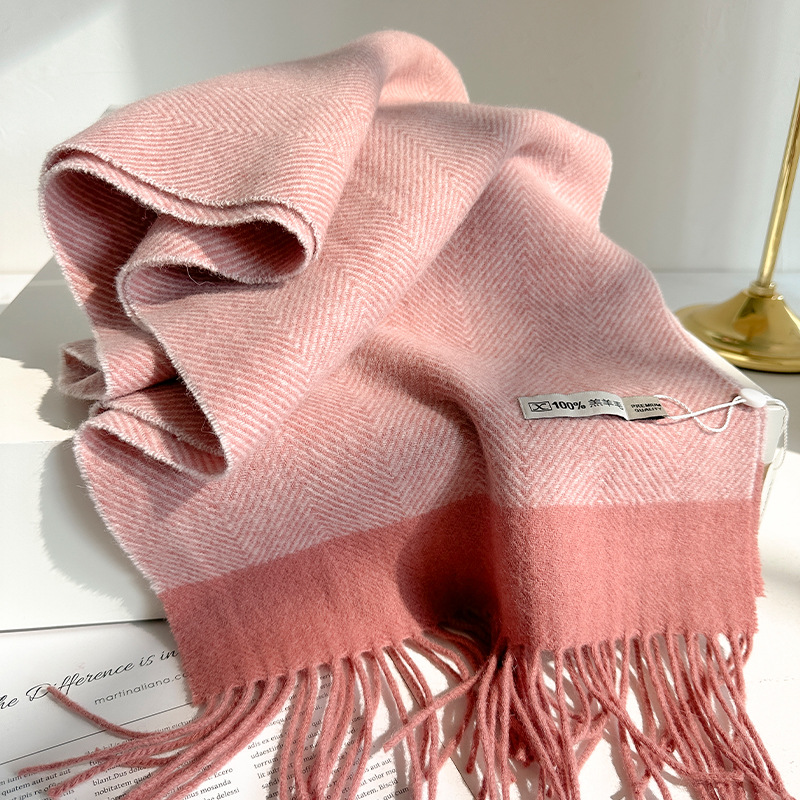 2025 nouvelle couleur unie rayures hiver chaud écharpe femmes foulards adultes foulards pour dames 100% laine écharpe femmes mode laine Wrap