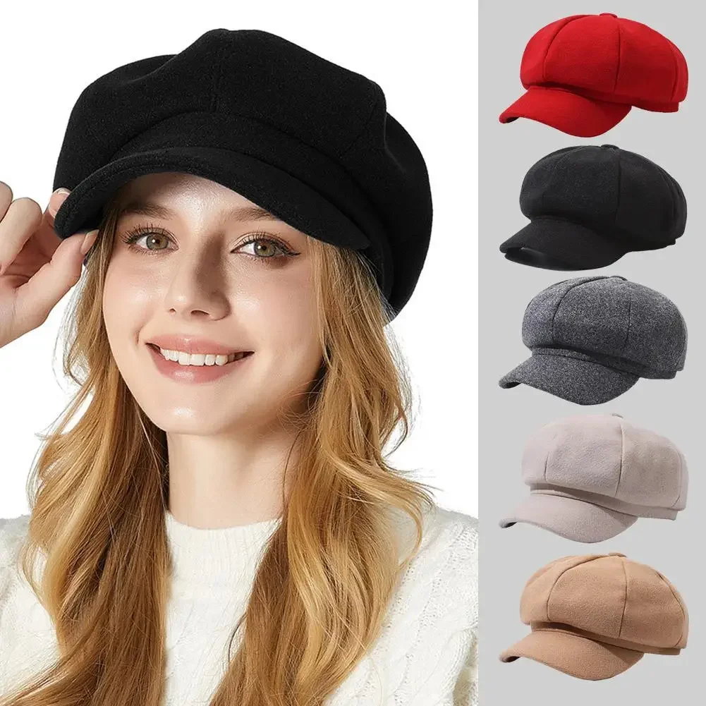 Automne hiver chapeaux pour femmes solide plaine octogonale casquette de gavroche hommes dames décontracté laine chapeau hiver béret femmes peintre casquettes hiver