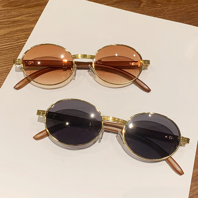 Lunettes de soleil ovales pour femmes et hommes, tendance de styliste, en bois, de luxe, Vintage, UV400