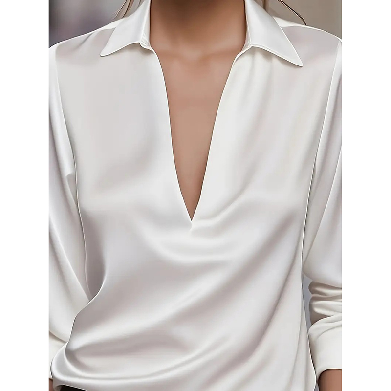 Femmes élégantes chemise Vintage à manches longues Blouse femmes chemises en soie pour les femmes automne Blusas col en V bureau dames hauts pull