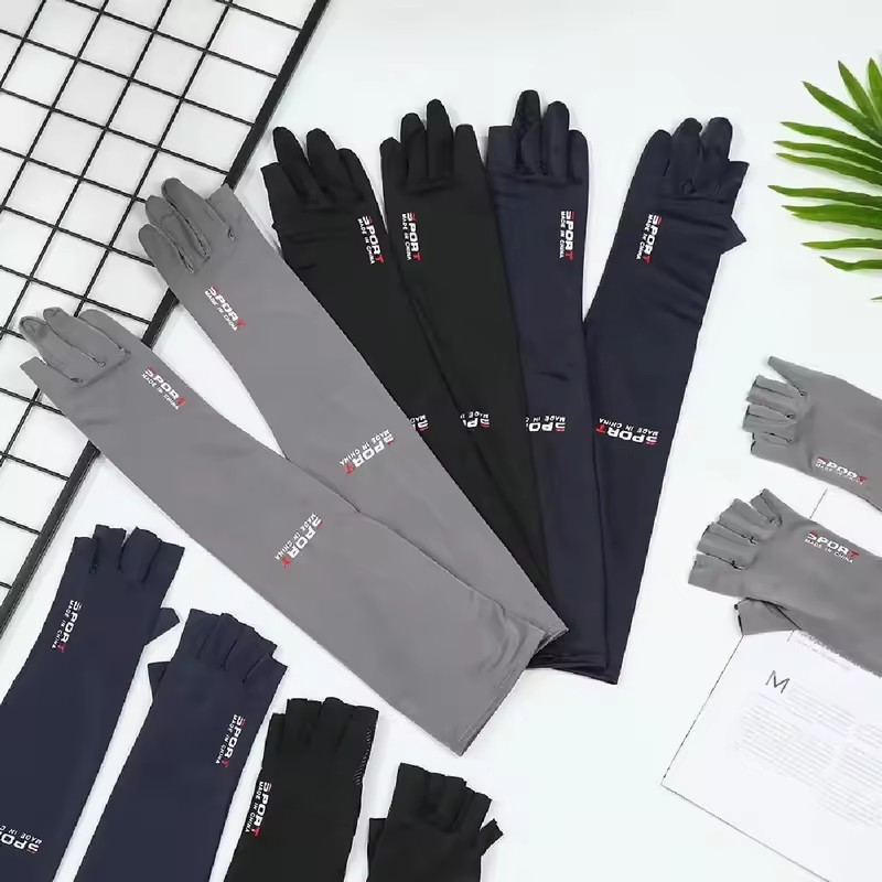 Manches en soie glacée pour femmes et hommes, Protection solaire d'été, pêche, cyclisme, gants respirants à deux doigts, antidérapants, chauffe-bras, manches de conduite