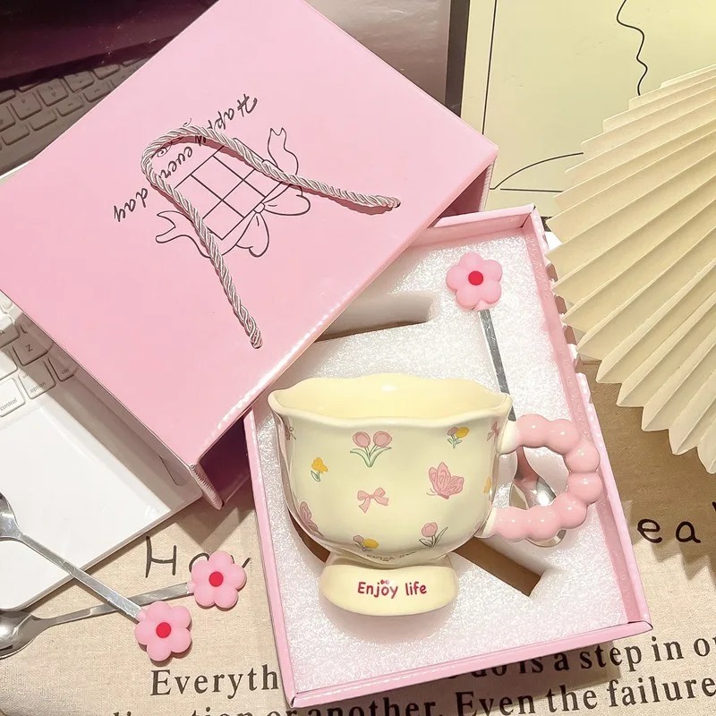 Tasse en céramique pour cadeau d'anniversaire de grande valeur, pour petite amie, maison, tulipe, tasse d'eau, souvenir