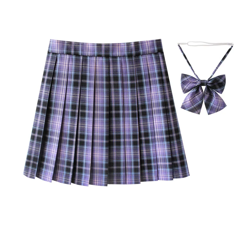 Jupe plissée à carreaux pour femmes, avec cravate, nœud papillon, Harajuku Preppy, Mini uniformes scolaires japonais, Jupe d'été Kawaii, XS-5XL