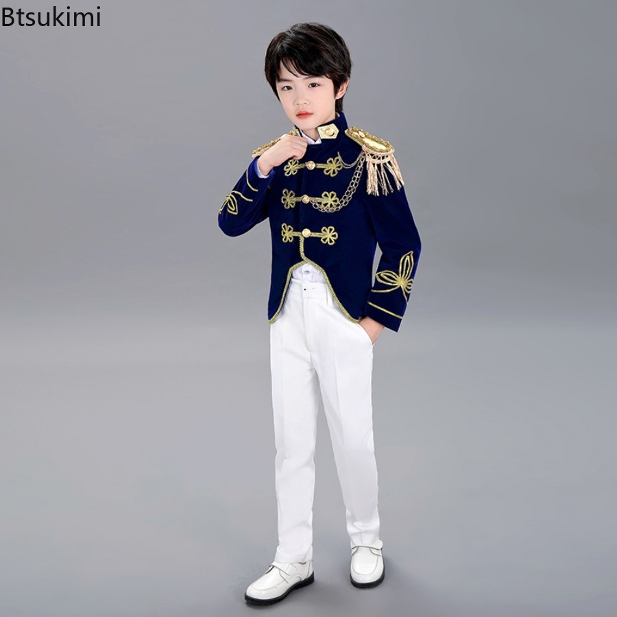 Costume de spectacle sur scène pour enfants, tenue de Cosplay d'halloween, veste Vintage, pantalon/jupe, ensembles de 2 pièces, vêtements de cour médiévale