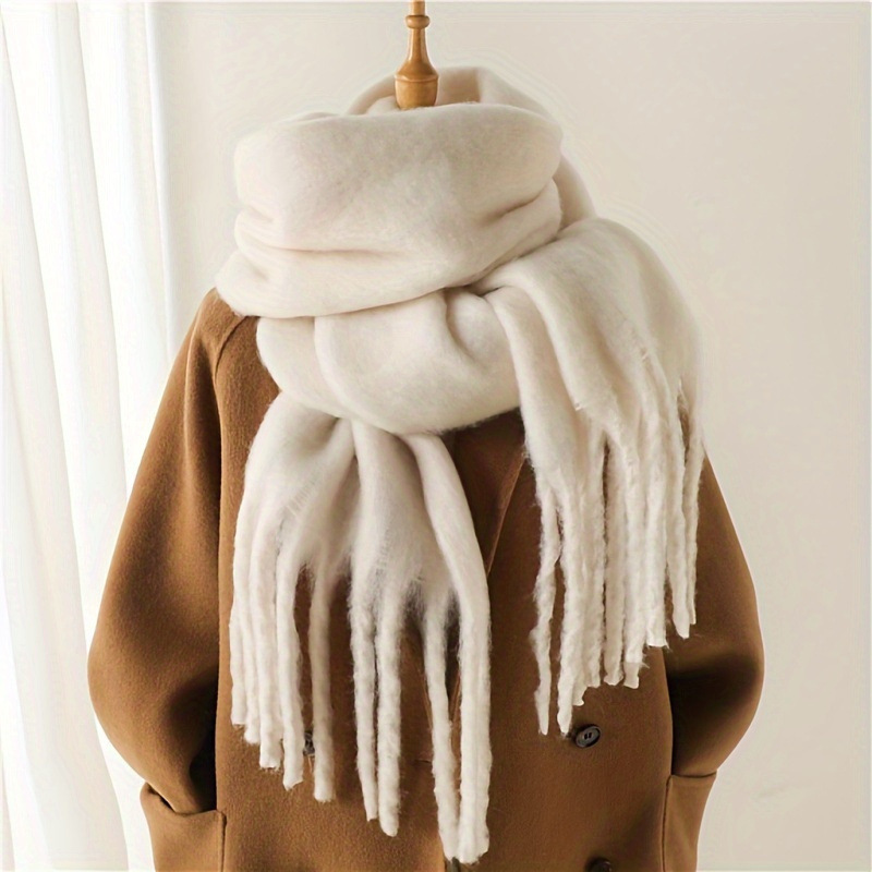 Nouvelle Écharpe Longue et Épaisse Chaude pour l'Hiver – Protection Contre le Froid, Châle Polyvalent, Élégant, Couleur Unie, Idéal pour Étudiants