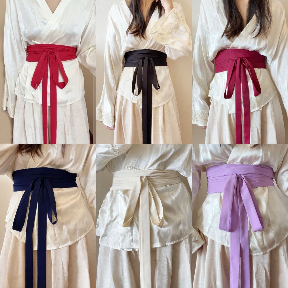 Ceinture Hanfu en tissu mousseline, coton, lin, satin, soie, à nouer, avec nœud décoratif, couleur unie, en soie