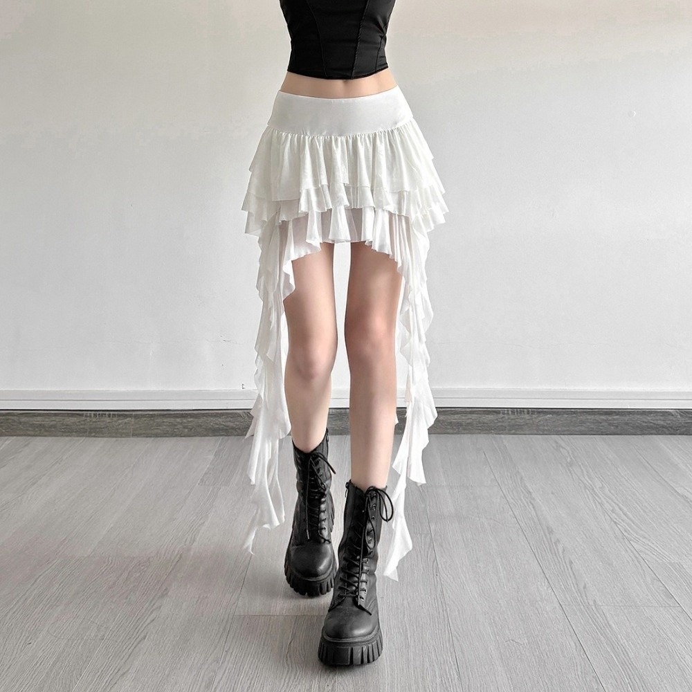 Jupe-short décontractée taille haute pour femme, à volants superposés, ourlet asymétrique, mini-jupe fluide style gothique, idéale pour l'été