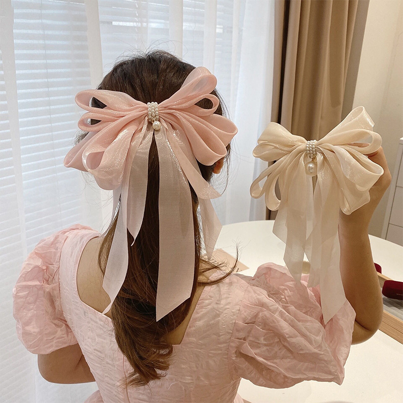 Barrettes à nœud papillon de grande taille pour femmes, barrettes à nœud papillon de couleur unie avec long ruban pour la Saint-Valentin, cadeau de Noël
