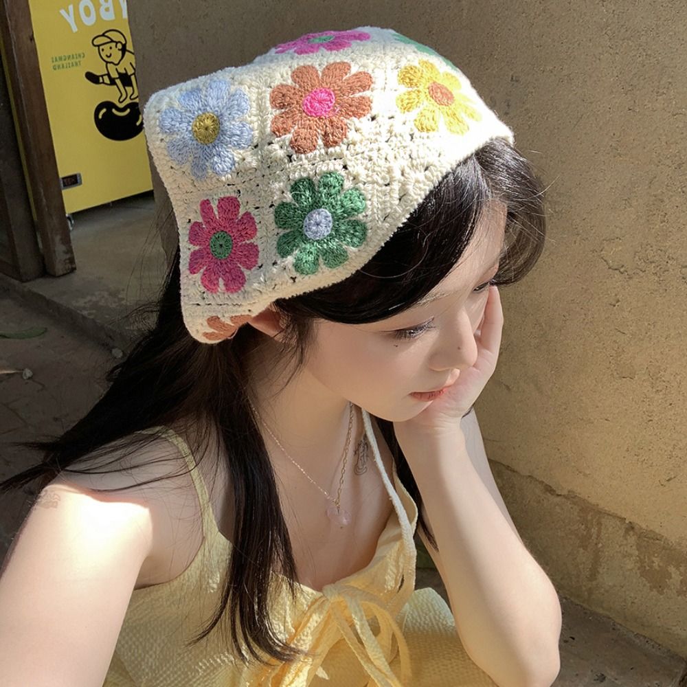 Mignon bandeau tricoté bandeau fleur bohème femmes cheveux écharpe plage chapeaux Floral Triangle Turban enfants