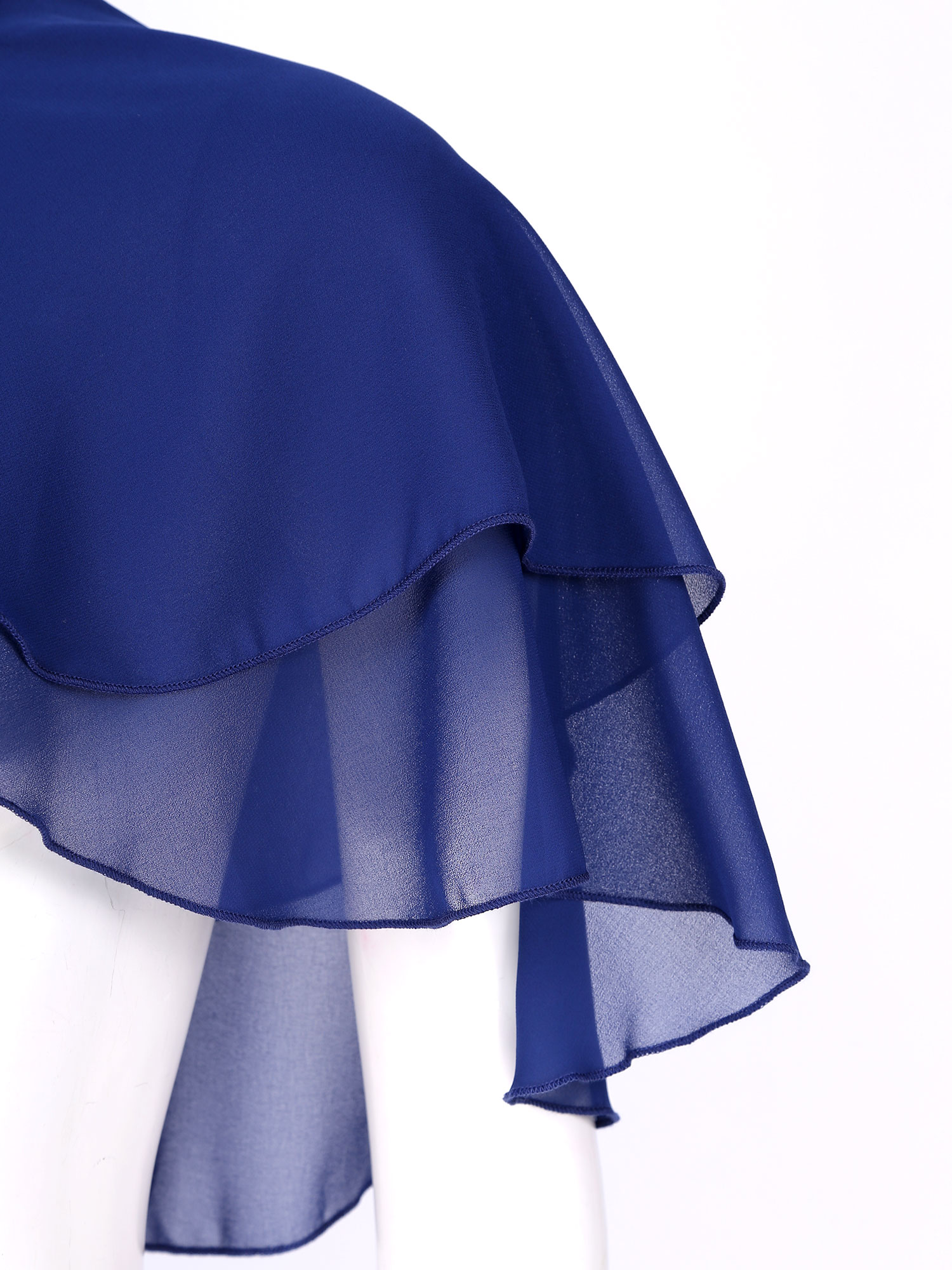 Femmes élégant couleur unie en mousseline de soie châle à volants 2 couches en mousseline de soie enveloppes boléro mariage anniversaire soirée robe Cape vêtements d'extérieur