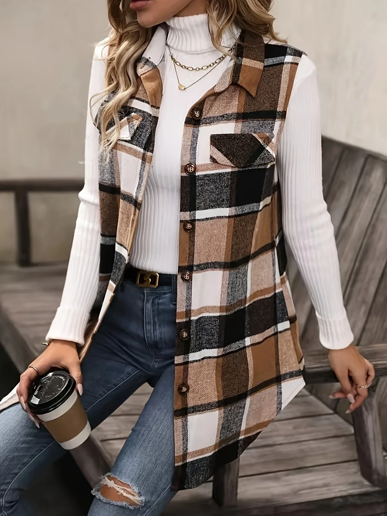 Manteau Imprimé à Carreaux pour Femme, Vêtement d'Extérieur, Grande Taille 1XL-5XL, à la Mode