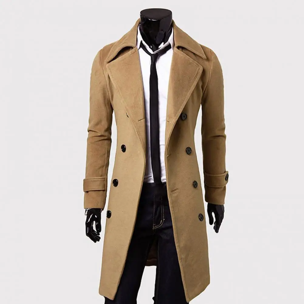 Trench-Coat Simple à Double boutonnage pour hommes, manteau résistant au froid, veste de couleur Pure