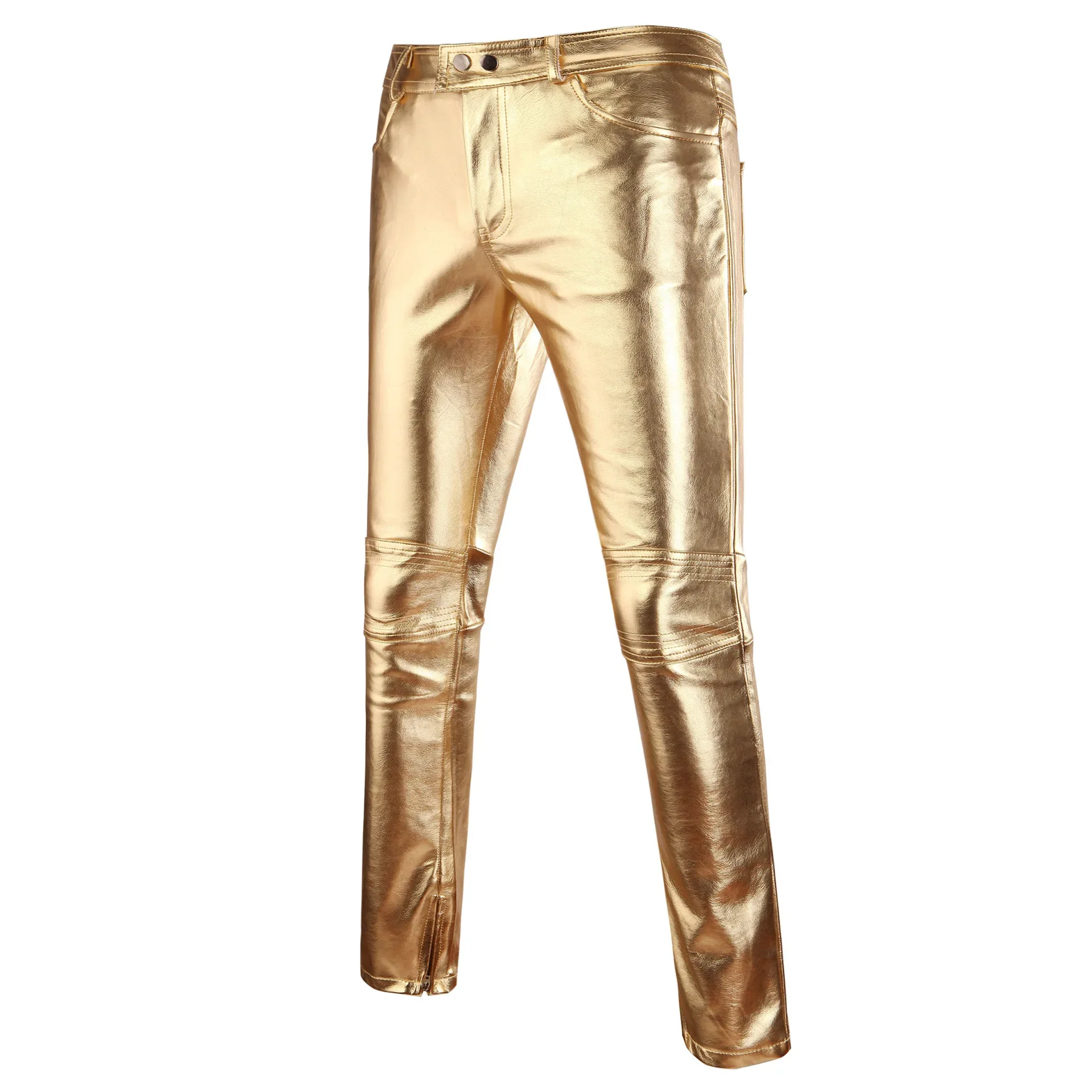 Pantalon long de performance doré pour homme, tenue de fête, pantalon argenté, streetwear, salopette