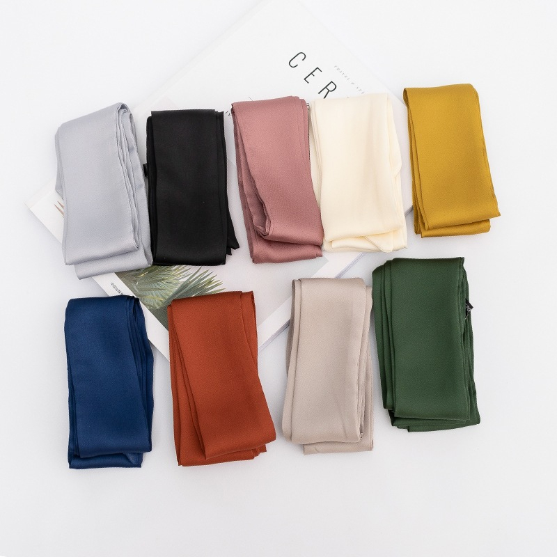 Écharpe en satin de soie 5x200cm, foulard étroit uni, longue écharpe fine en soie, bandeau pour la tête et le cou, ruban pour sac, bandeaux DIY