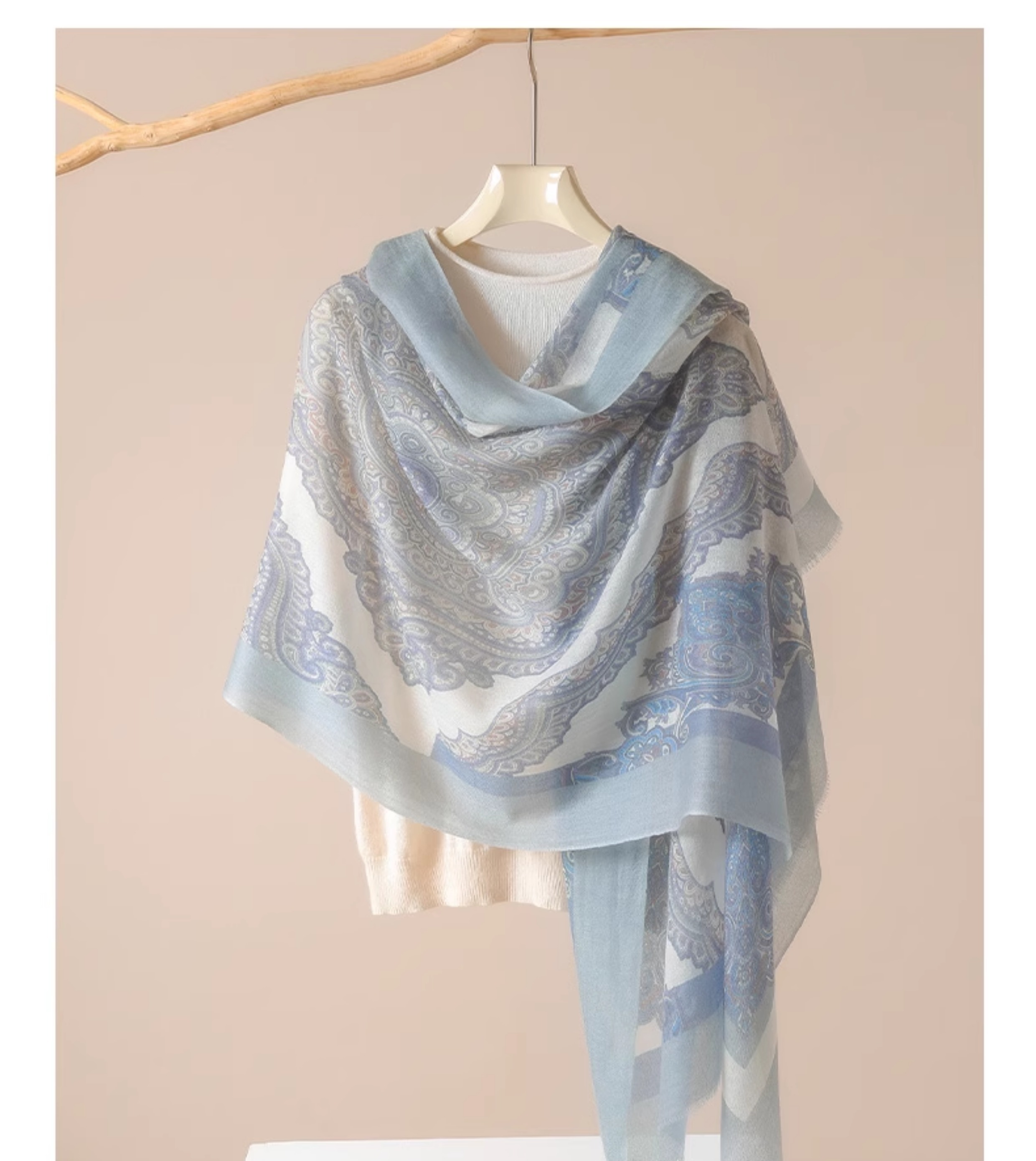 Châle de luxe 100 % cachemire doux et chaud pour femme, bleu, à franges, grand et long, pashmina, accessoire de cou et de cheveux pour l'hiver