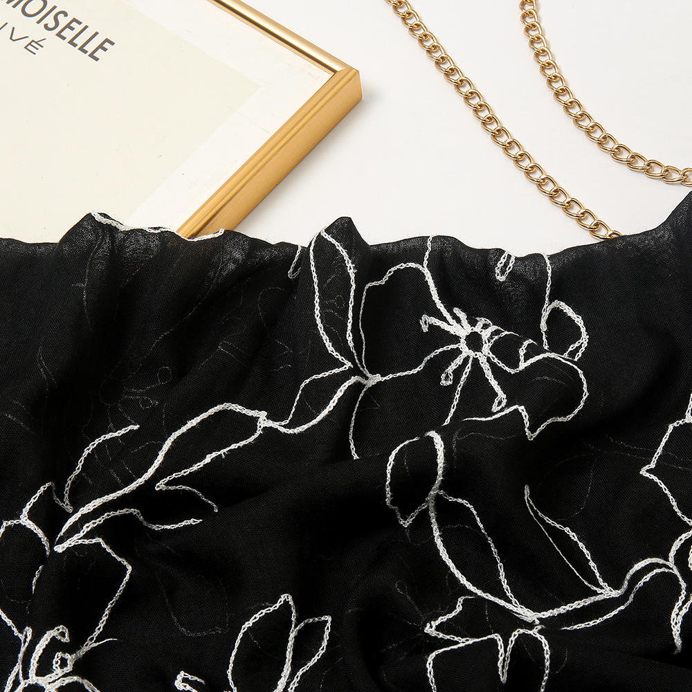 Châle en Viscose avec Dentelle Florale pour Femme, Hijabs de Haute Qualité, Étole Pashmina, Écharpe Musulmane