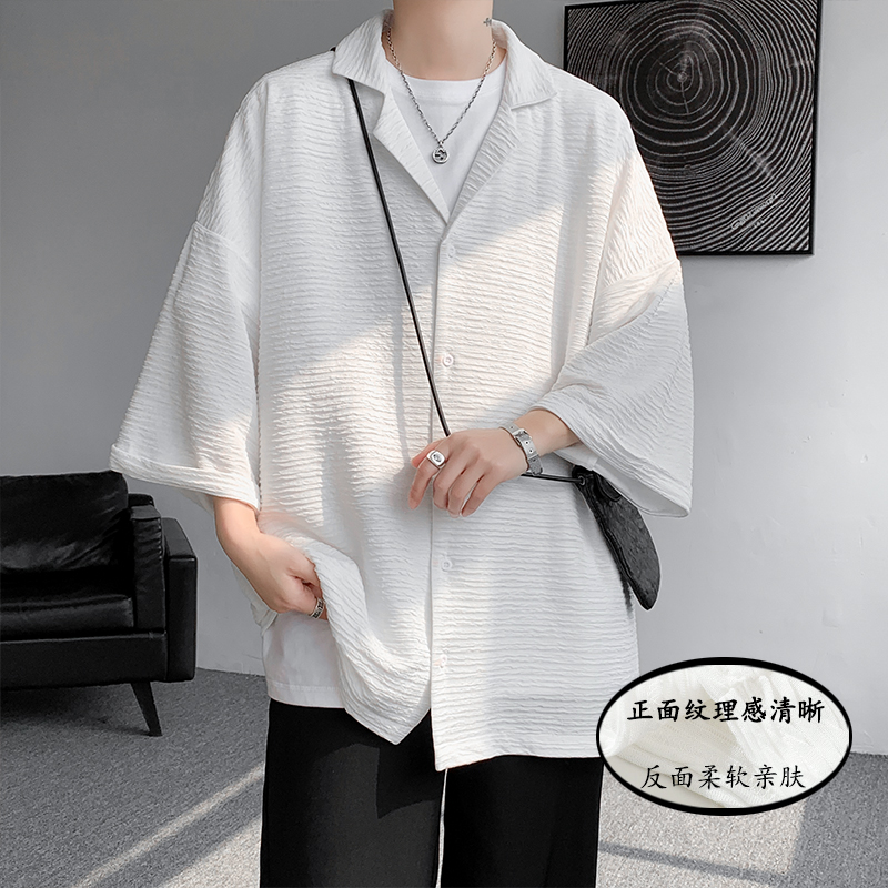 Chemise en soie glacée pour homme, de haute qualité, tendance estivale, marque Ins, chemise à manches courtes, coupe ample et décontractée, chemise masculine.