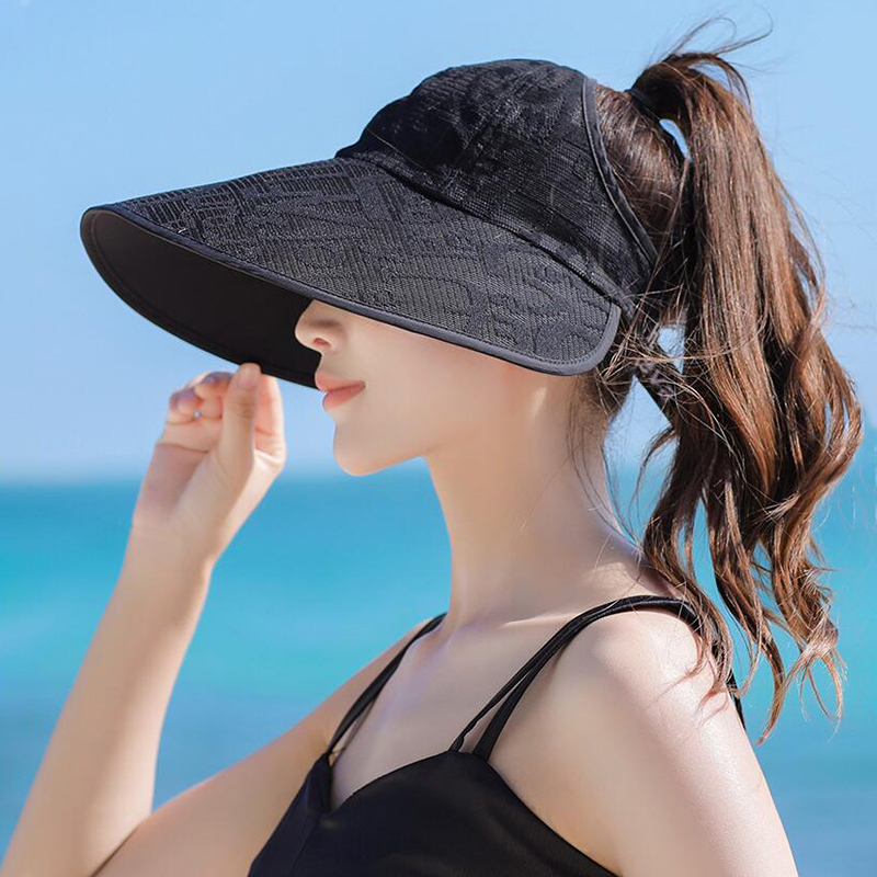 Chapeau de soleil d'été pour femmes, grande bord, casquette queue de cheval vide pour voyage en plein air, plage, visières de Protection solaire, Protection UV, chapeaux de pêcheur 모자