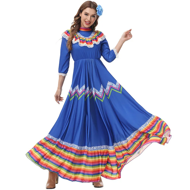 Robe bohémienne mexicaine pour femmes, Costume traditionnel de danse folklorique, jupe longue Senorita Jalisco Fiesta, tenue de fête de Festival pour adultes