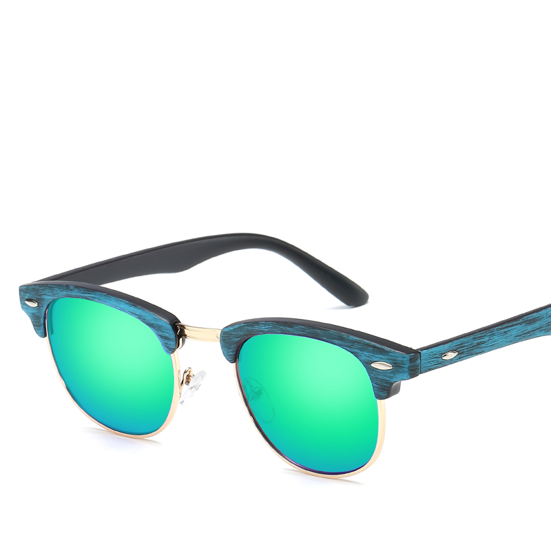 Lunettes de soleil tendance effet bois pour femme, forme ronde, accessoire de mode avec design classique à clous moyens